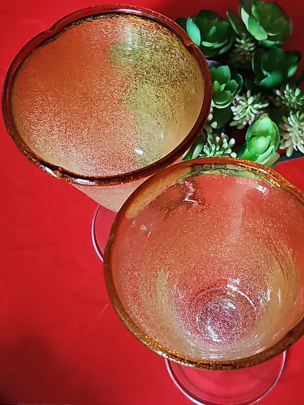 Artland Glass Amber With Bubbles Goblets with Clear Stems - Set of 2